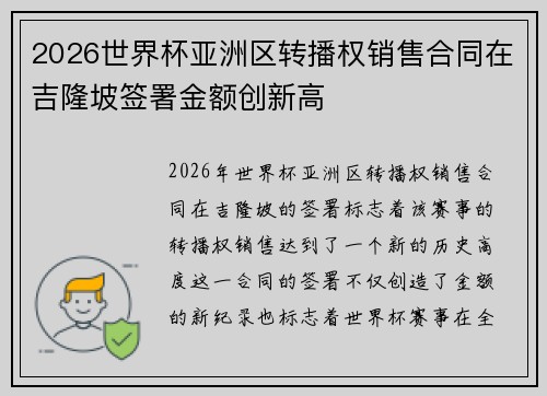 2026世界杯亚洲区转播权销售合同在吉隆坡签署金额创新高